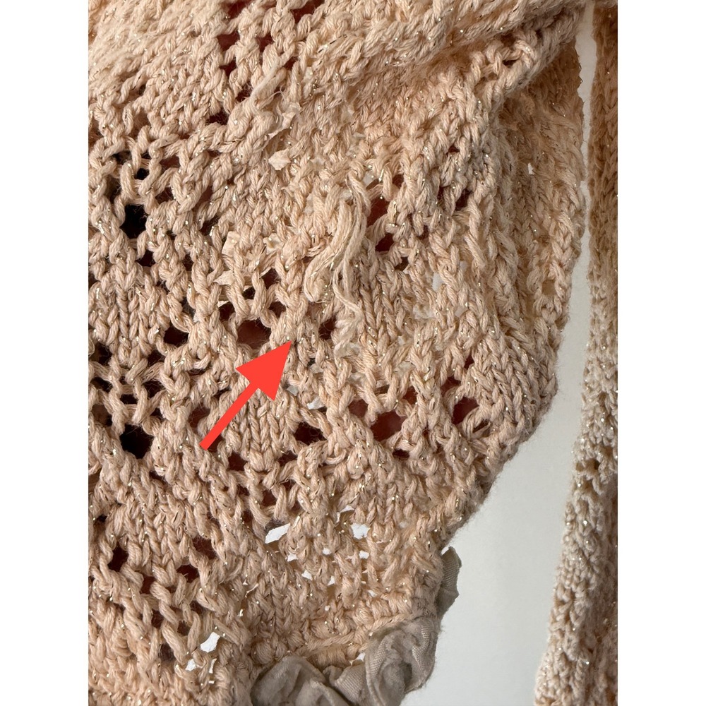 Express Cropped Crochet Cardigan Y2K Tan Metallic Coquette Knit Ruffle Large - Picture 7 of 12